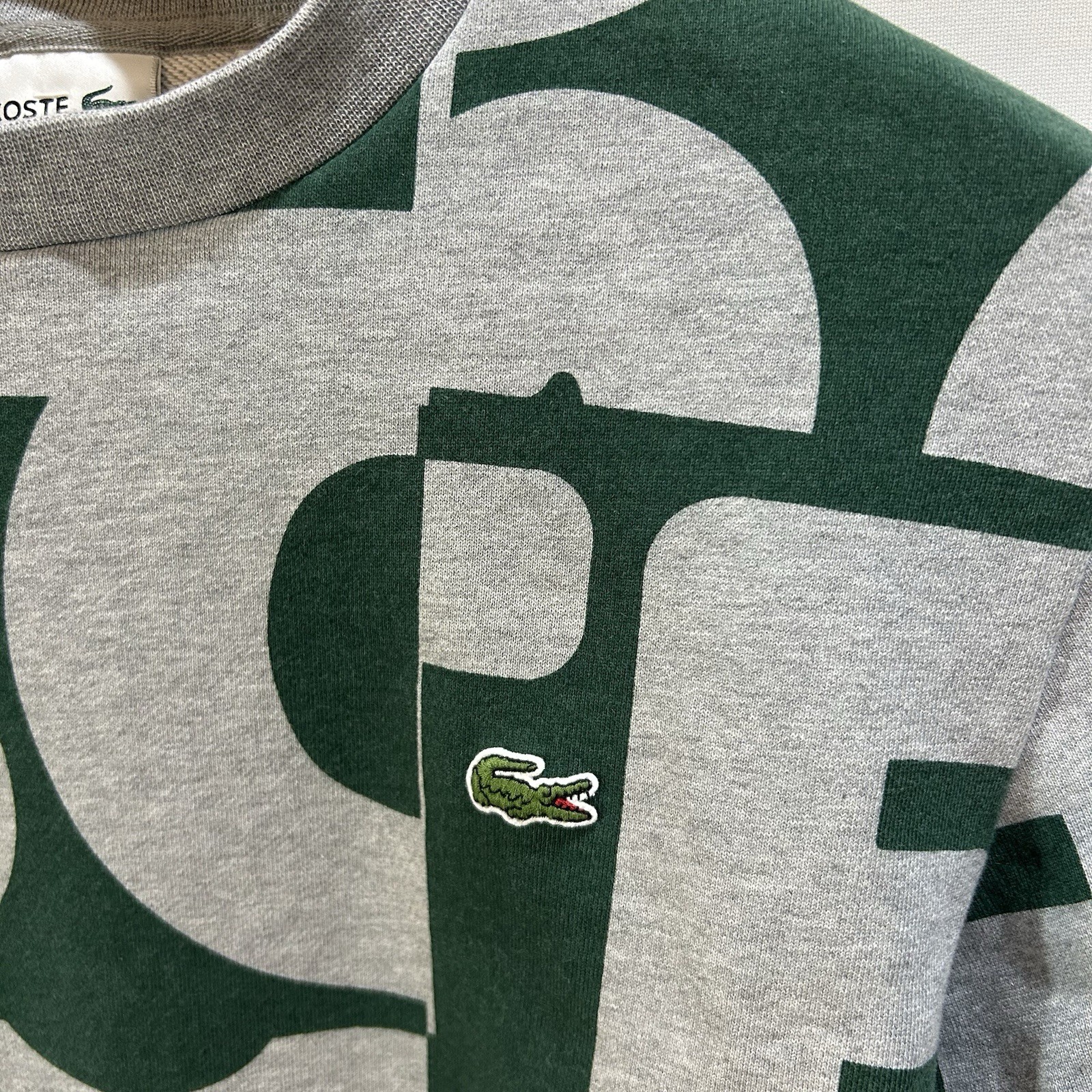 Lacoste Heritage Graphic Print Sweatshirt Crew Neck Green Gray Men’s Size XL / 6