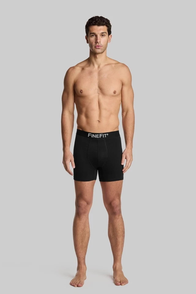 FineFit Mens Boxer Briefs 100% Cotton Assorted Solid Color Underwear – 6 Pack