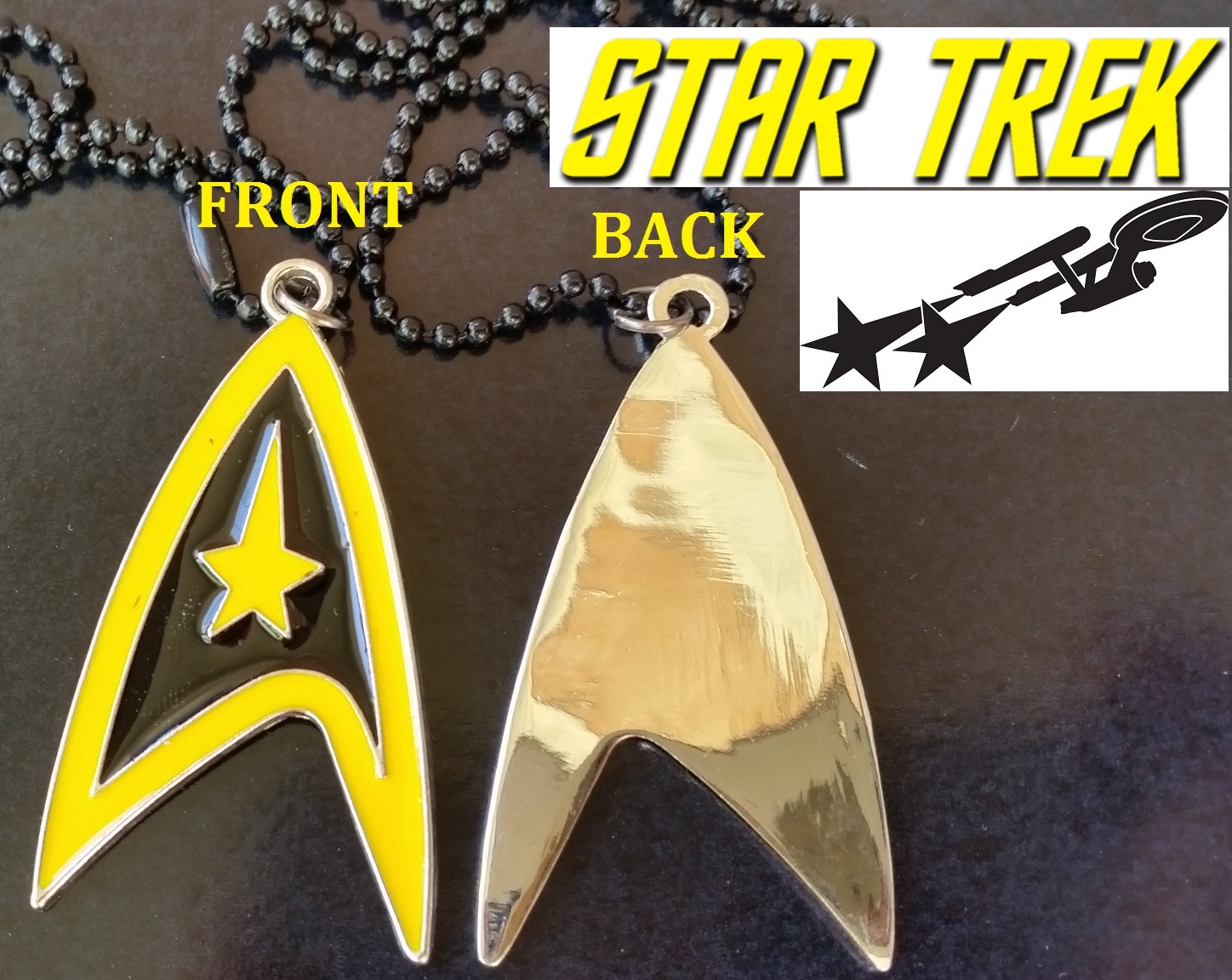 STAR TREK COMMAND pendant yellow Black color Collectible Comiccon 19″ chain