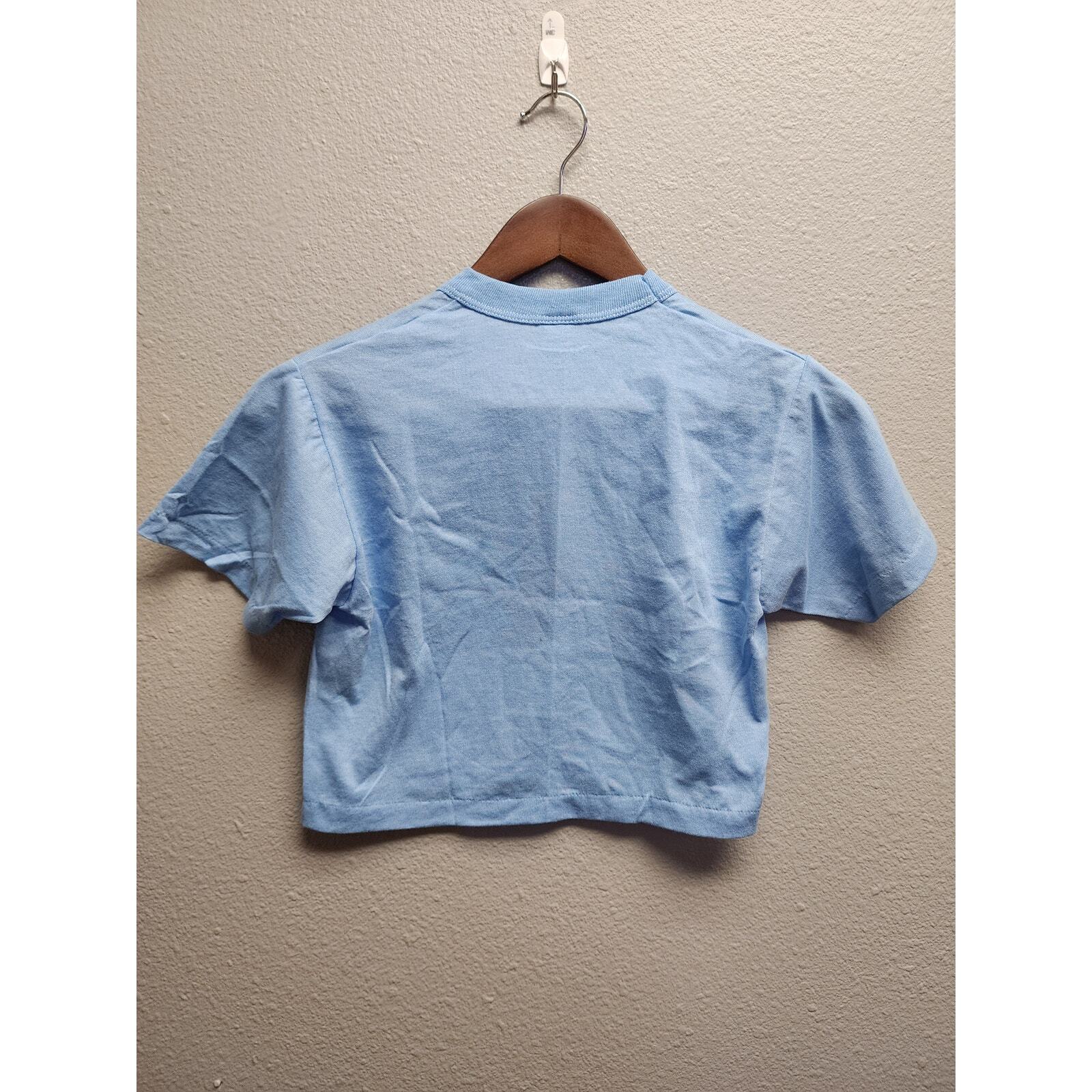 Vintage Crop Top Shirt Women Sportswear Blue Cropped Tee XS 50/50 USA Retro 80s