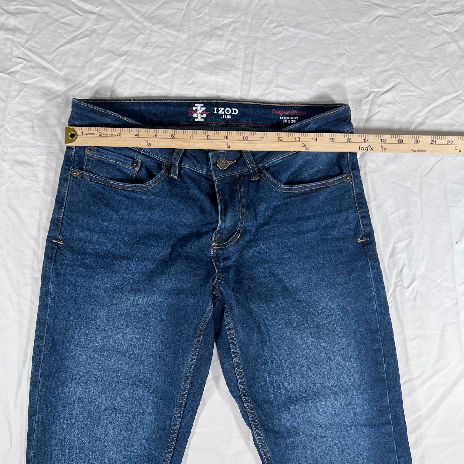 IZOD Saltwater Comfort Stretch Straight Fit Jeans 30×29 Blue Denim Men’s