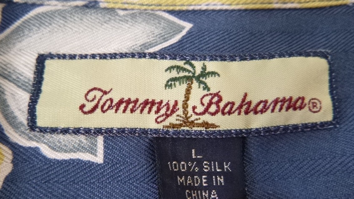 Tommy Bahama-Mens Hawaiian Shirt-Large-Blue Floral-Casual Button Down-100% Silk