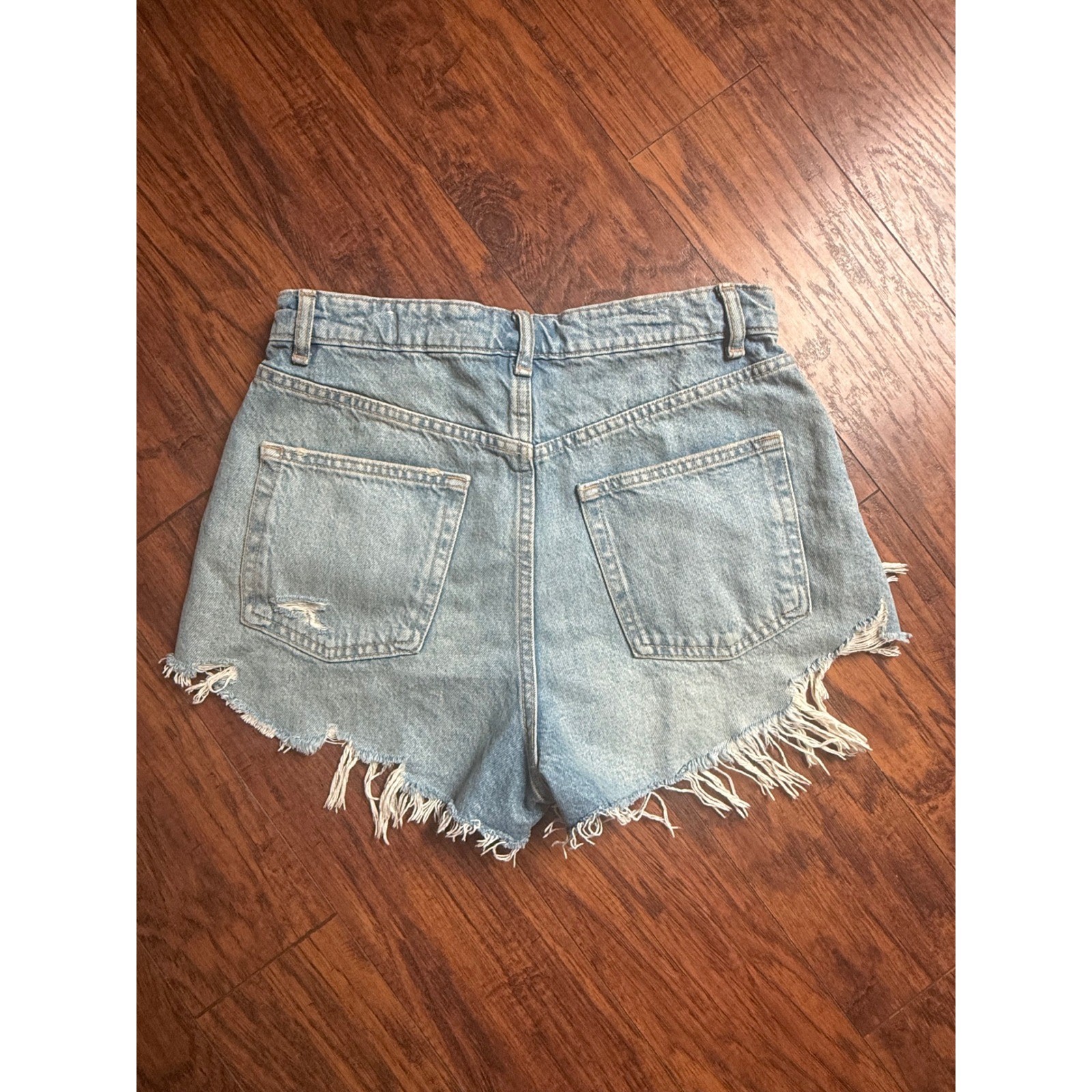 Zara Womens High Waisted Distressed Denim Shorts Light Wash Cut Off Size 6 Blue