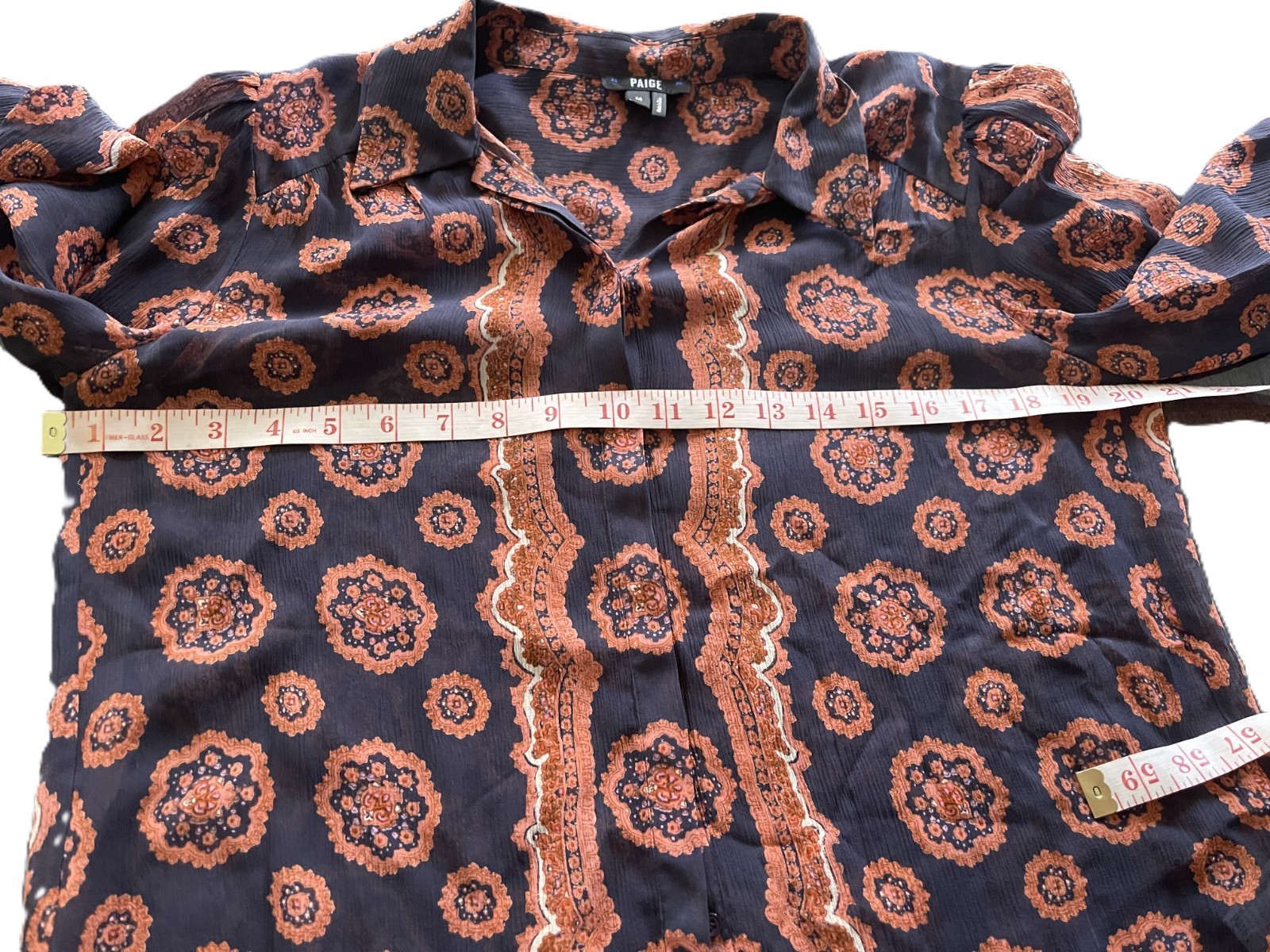 PAIGE CARAWAY PERISCOPE & DHALIA PRINT SILK BLOUSE SIZE M EXOTIC TAPESTRY BOHO