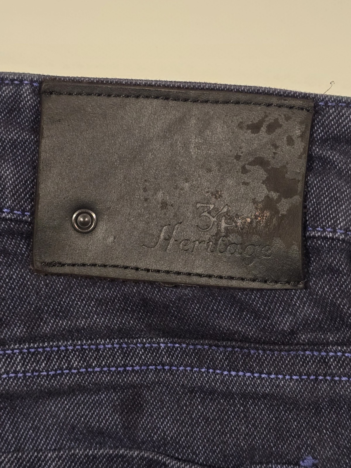34 Heritage Courage Jeans Mens 33×34 Mid Rise Straight Dark Blue Stretch Denim
