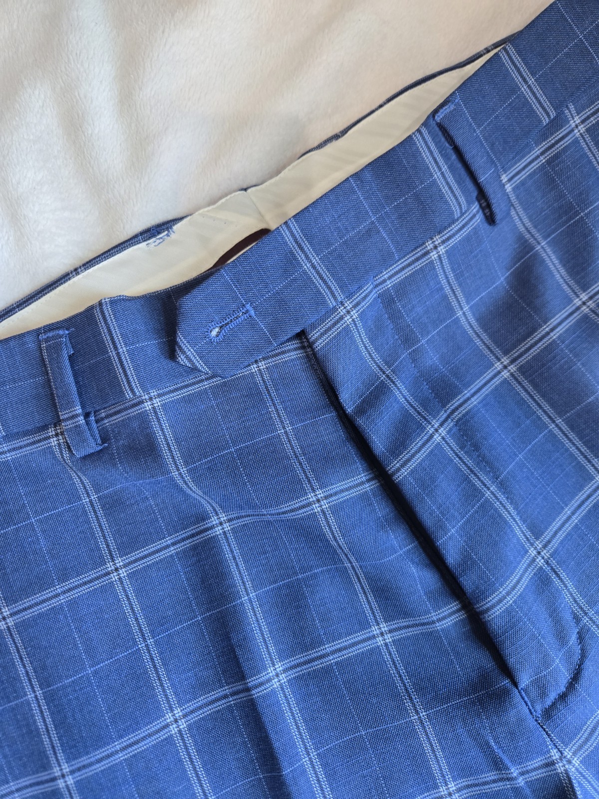 Lineage Performance Stretch Fabric Blue Windowpane 2pc Suit Mens 50R Pants W44