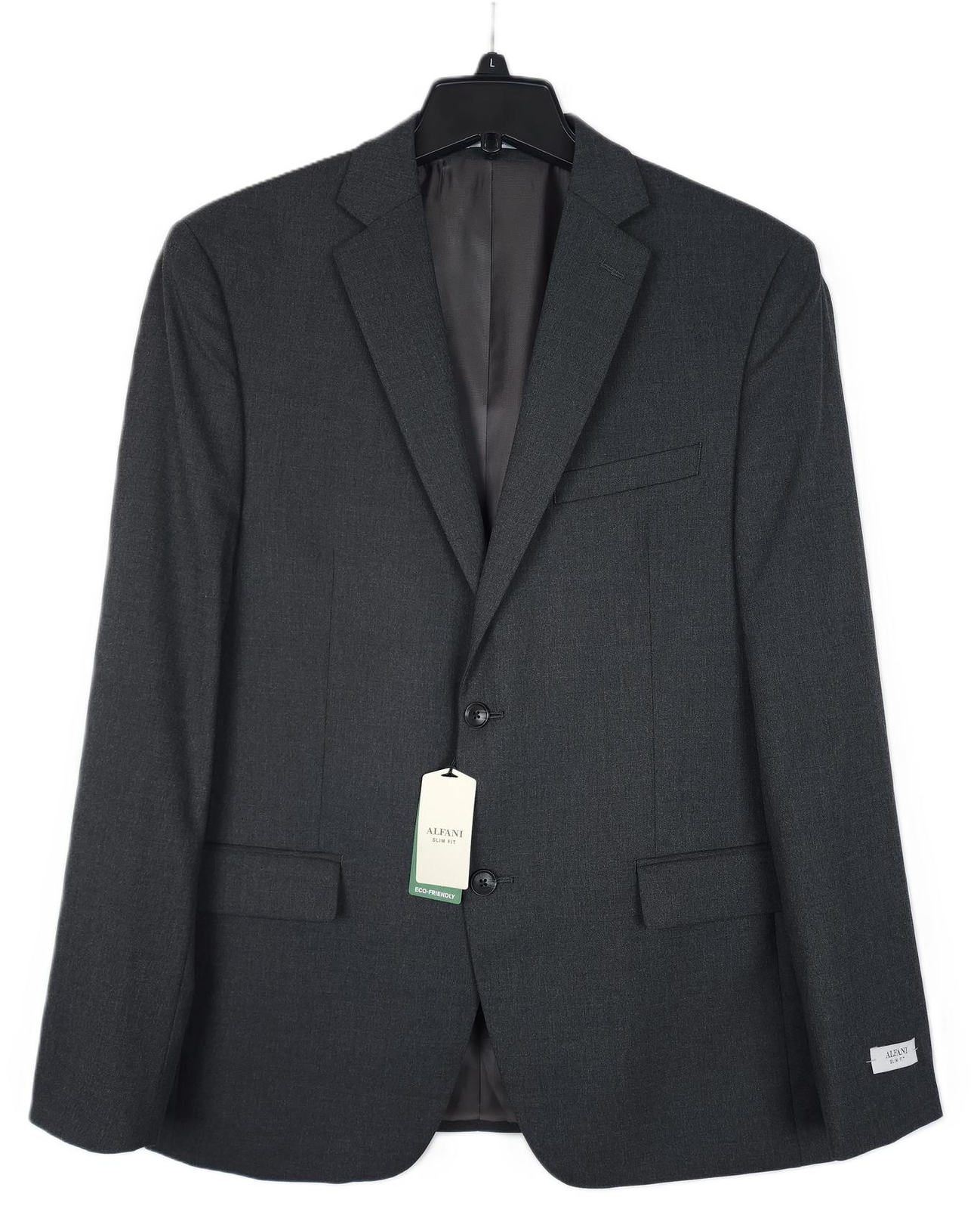 Alfani Mens Slim Fit Suit Jacket Blazer 40R Charcoal Dark Grey Solid Stretch NWT