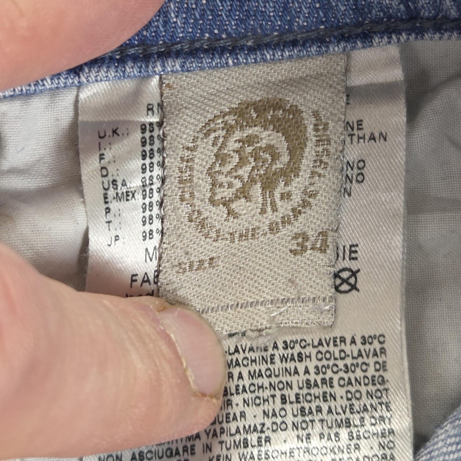 Diesel Jeans Mens 34×34 Blue Krooley Slim Carrot Distressed Zip Fly ORNV8