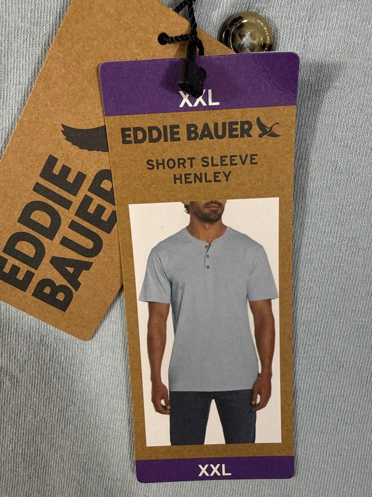 Eddie Bauer Henley T-Shirt Mens 2XL Light Blue Short Sleeve Quarter Button NWT