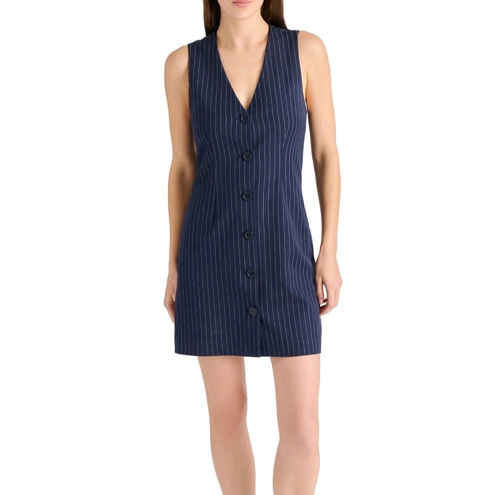 Steve Madden Women’s Machine Washable Pinstripe Sleeveless Mini Dress M Medium