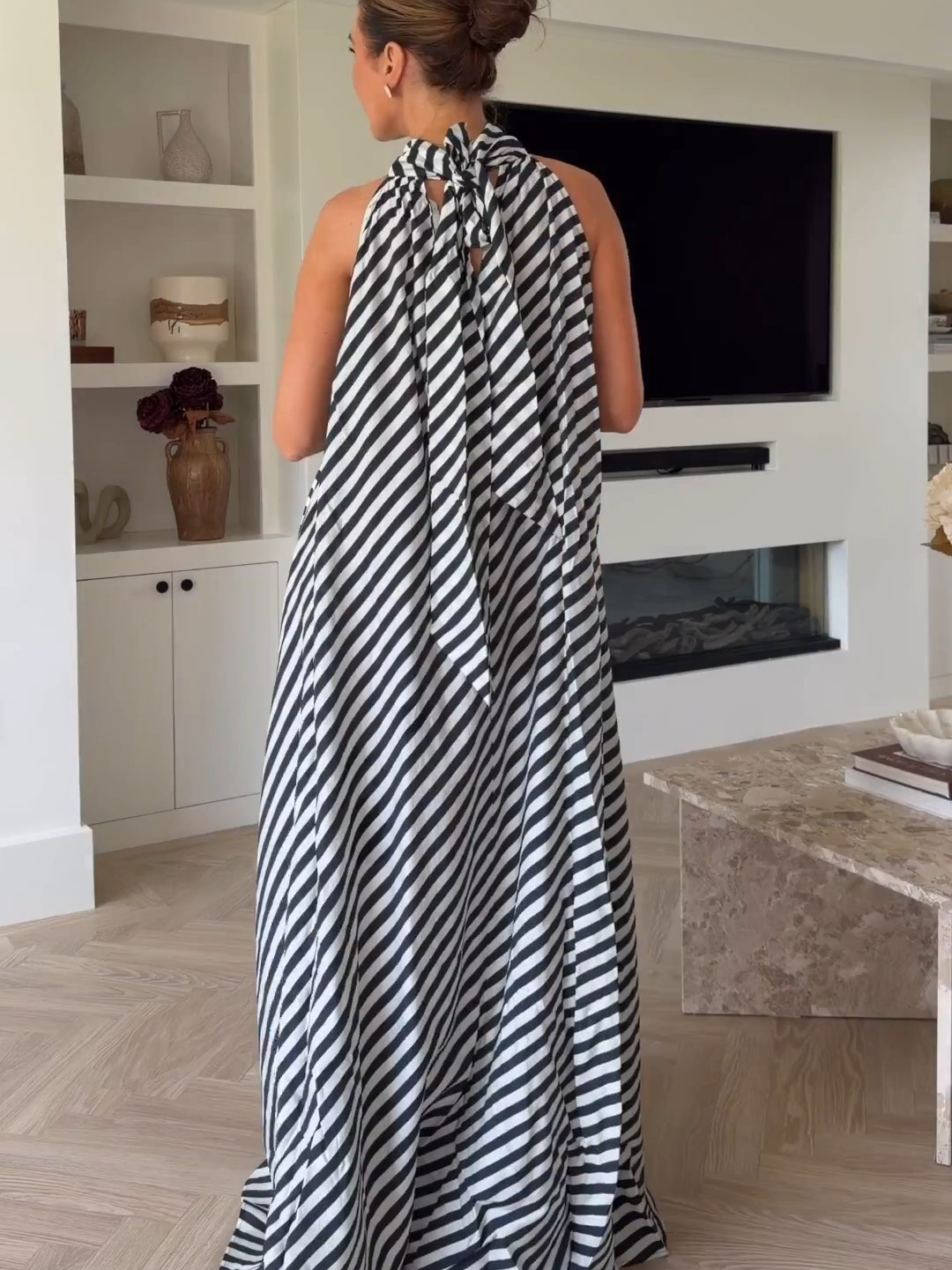 NWT H&M Tie-Detail A-Line Maxi Dress Blue/White Stripe 1337754001 XS,M,L,XL,XXL