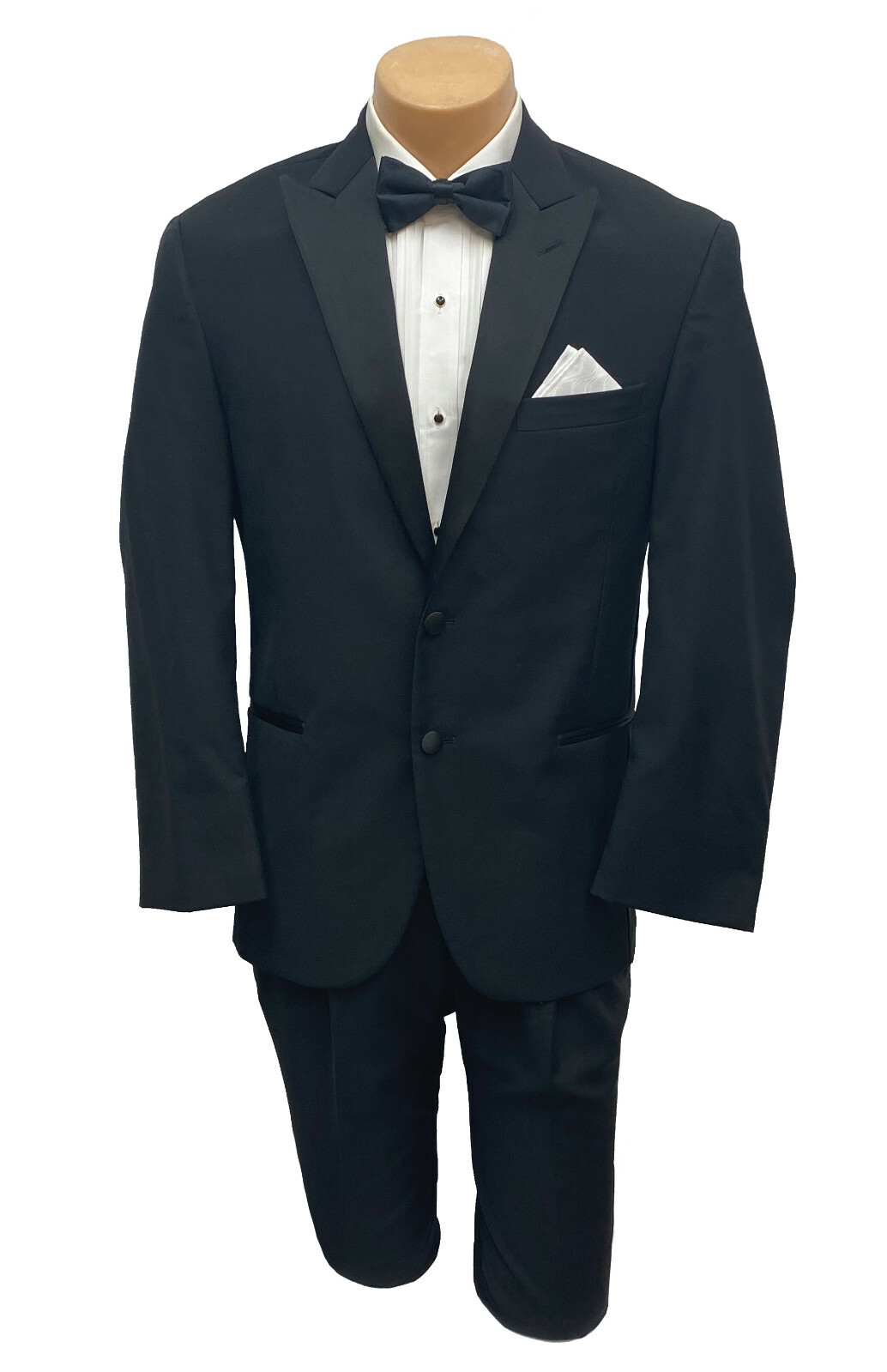 Men’s Black Calvin Klein Tuxedo with Pants Satin Peak Lapels Size 40R 34W