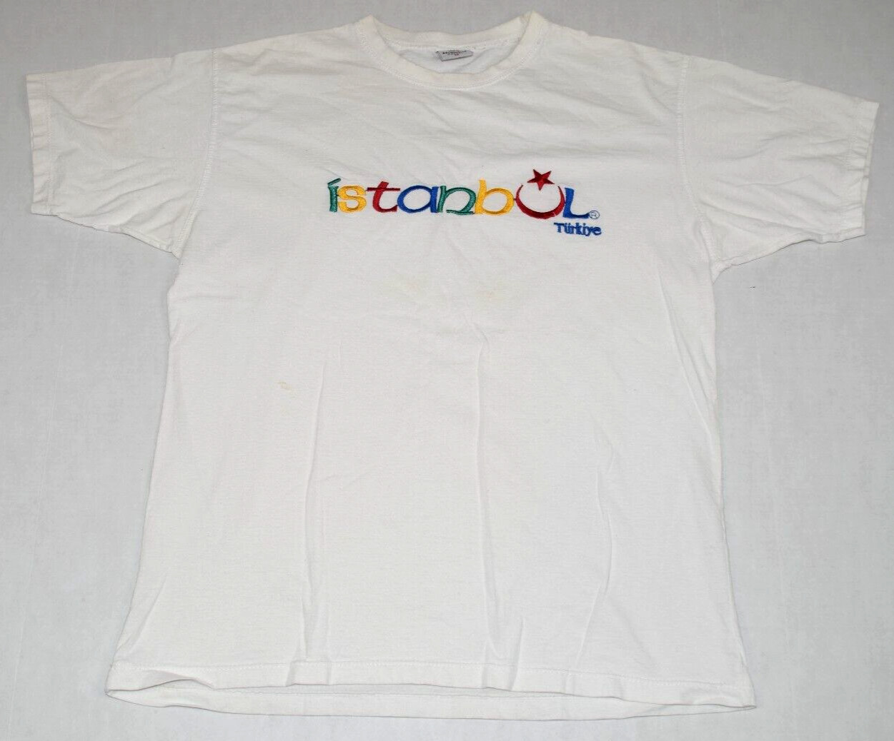 Vintage Istanbul T-Shirt Embroidered Turkiye Flag Size S 90s Spell Out White Tee