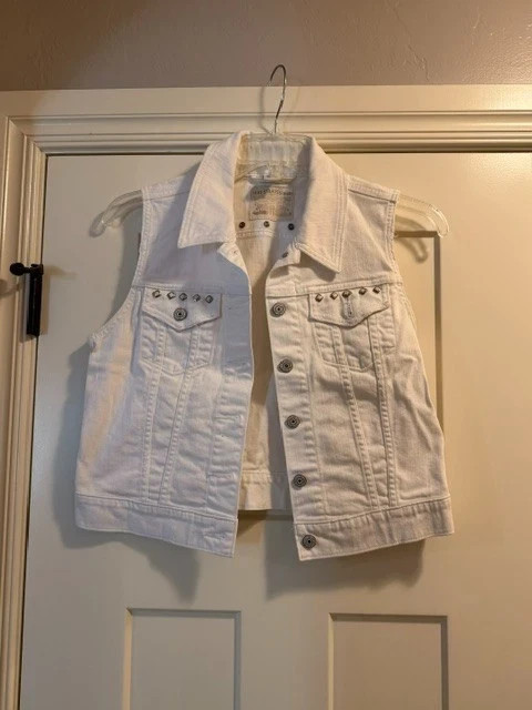 Highway Jeans Womens Dark Wash Denim Vest Frayed Sleeveless Trucker Jacket Small