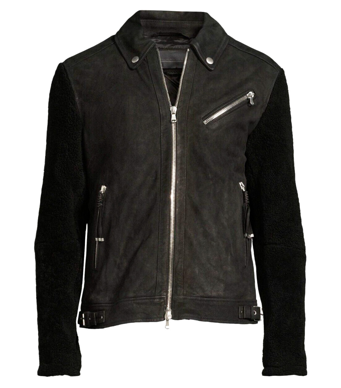 $1895 DIESEL Men’s Shearling & Leather Biker Lumber Jacket Black Size 50 / L