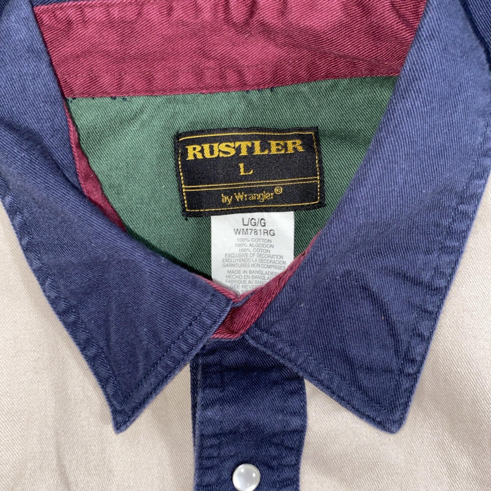 Vintage Rustler by Wrangler Shirt Mens Western BrushPopper Pearl Snap Sz L