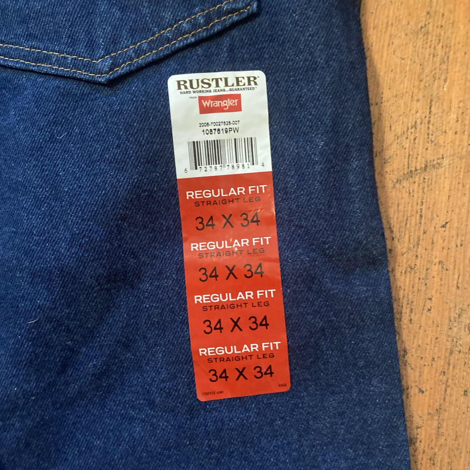 Rustler by Wrangler Regular Fit Straight Dark Blue Men’s Jeans 34x 34 NWT