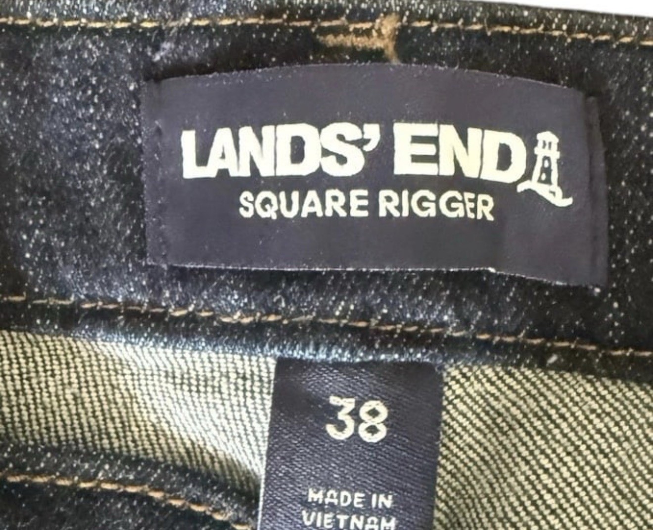 Lands’ End Men’s Dark Wash Blue Denim Jeans Traditional Fit Straight Stretch