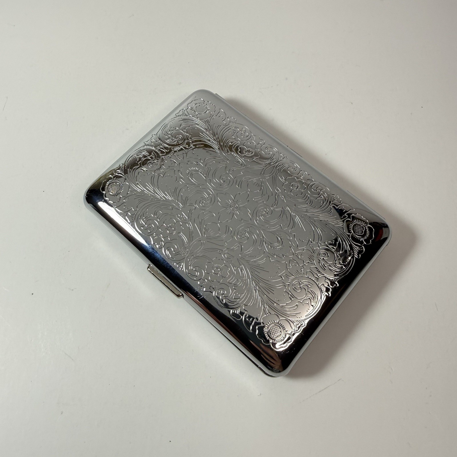 Silver Victorian Style Scroll 2-Band Cigarette Case Business Credit Card Holder