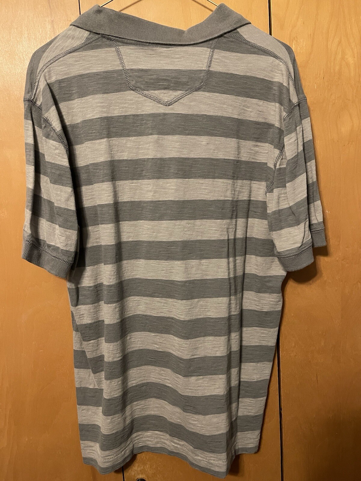 EDDIE BAUER CLASSIC COTTON SLUB FADED TAUPE BROWN BLOCK STRIPED POLO MEN SMALL