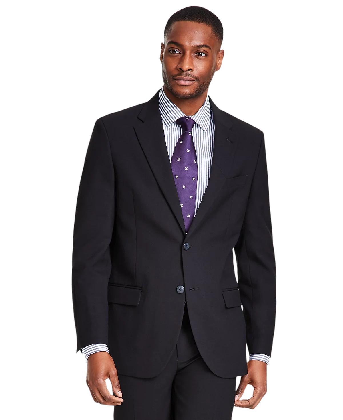 Nautica Mens Modern fit 2 Piece Suit 42 L / 36 Waist Black Solid Stretch