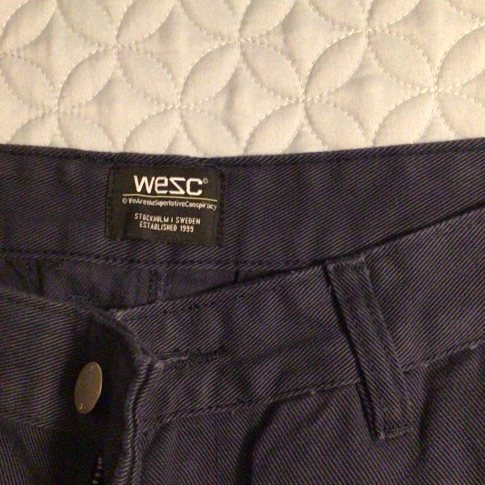 WeSC Men’s Navy Cotton Twill Cargo Pants Straight Leg Flat Front Pockets 32Wx32L