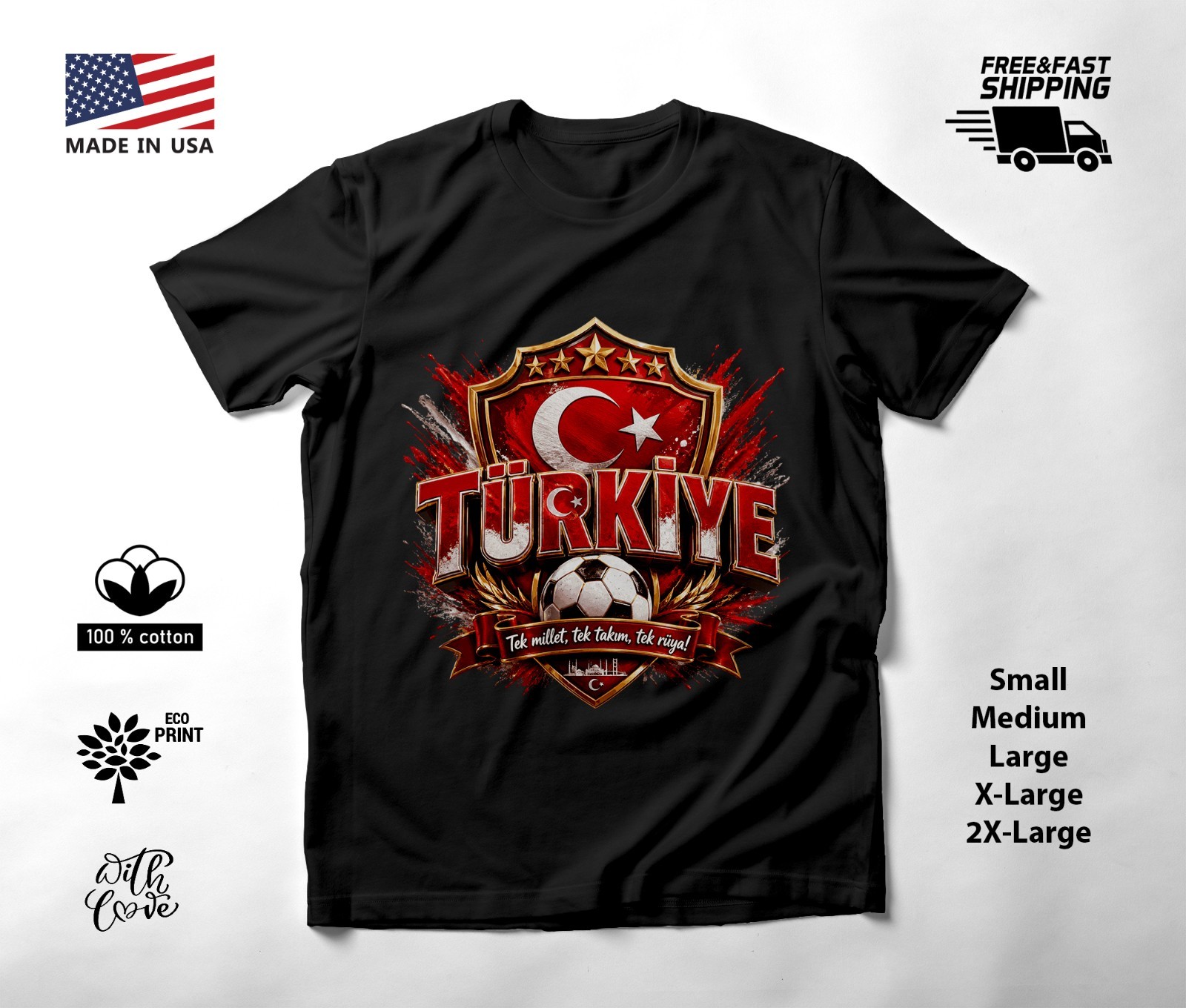 TURKIYE – NEW World Cup 2026 Football Soccer Fans Black T-Shirt Tee Shirt