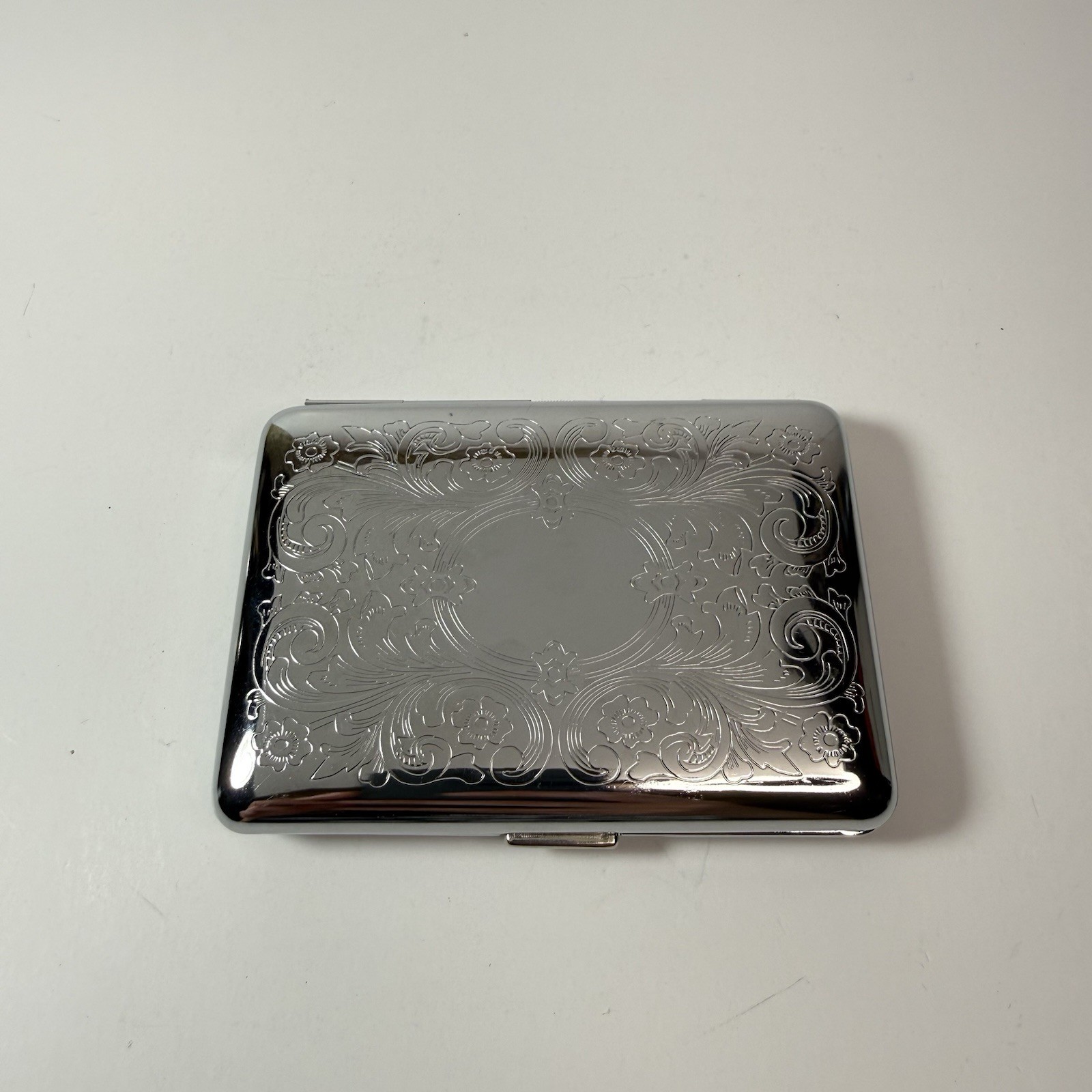 Silver Victorian Style Scroll 2-Band Cigarette Case Business Credit Card Holder