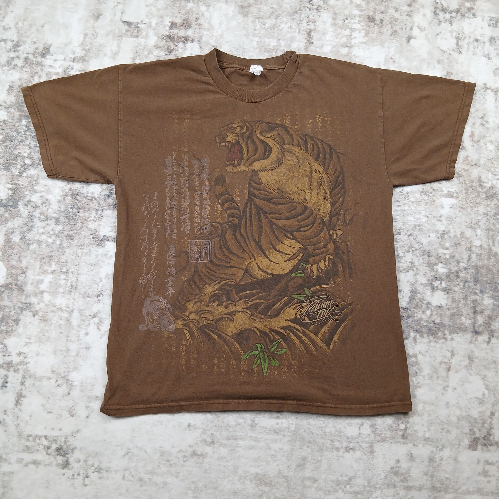 Vintage Miami Ink T Shirt Mens Large Brown Tiger Y2K
