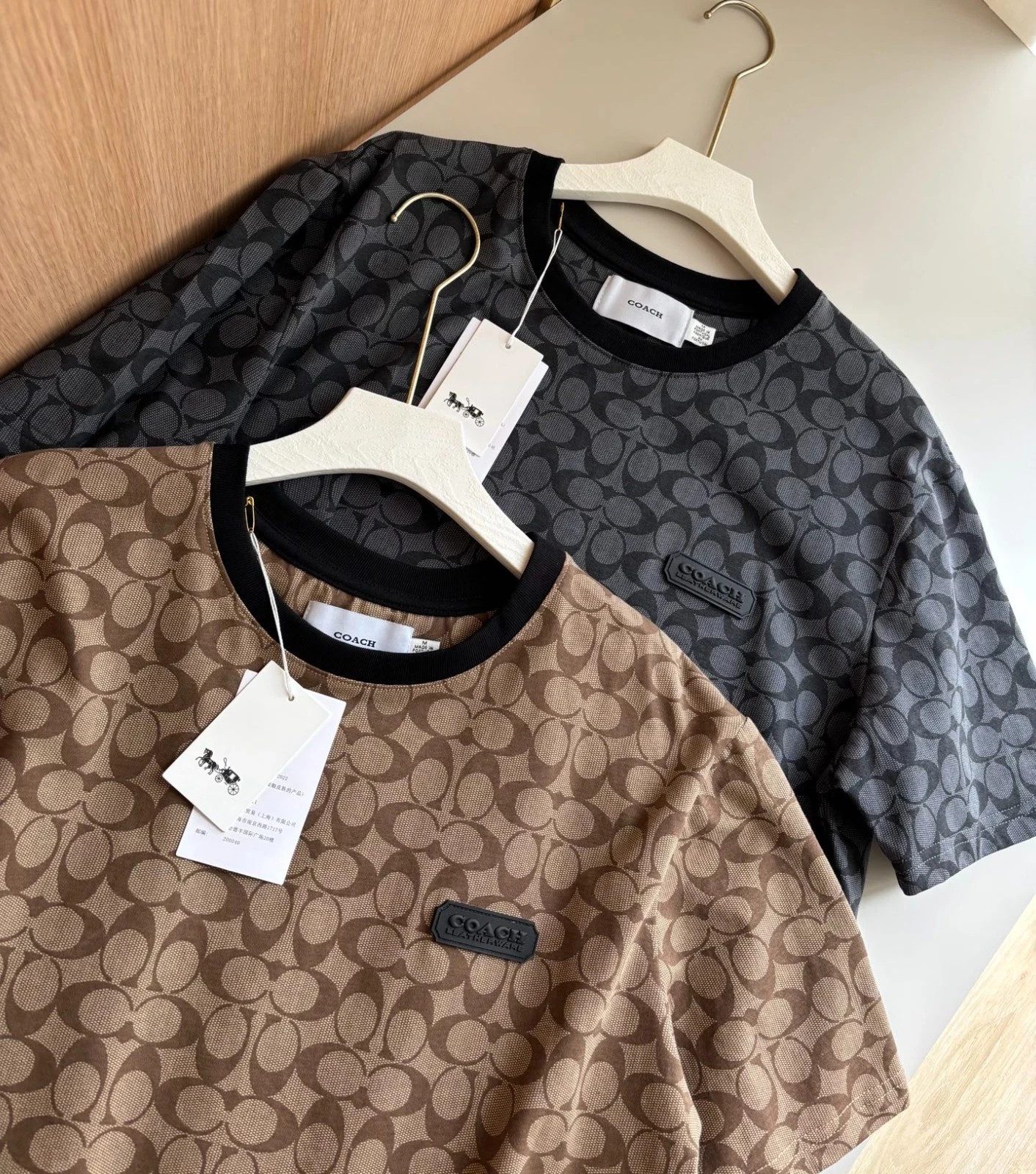 NWT COACH Women Men’s Unisex Black Brown printed T Shirt Organic Cotton