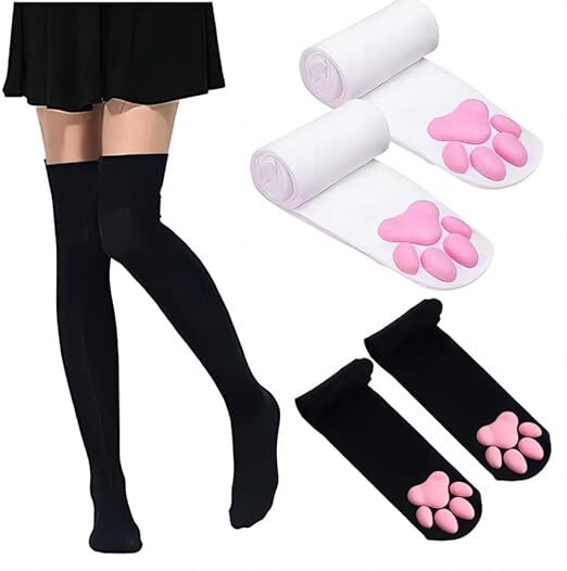 WOMEN’S CAT PAW PAD BOTTOM 3D COSPLAY SOCKS KAWAII CUTE THIGH HIGH STOCKINGS