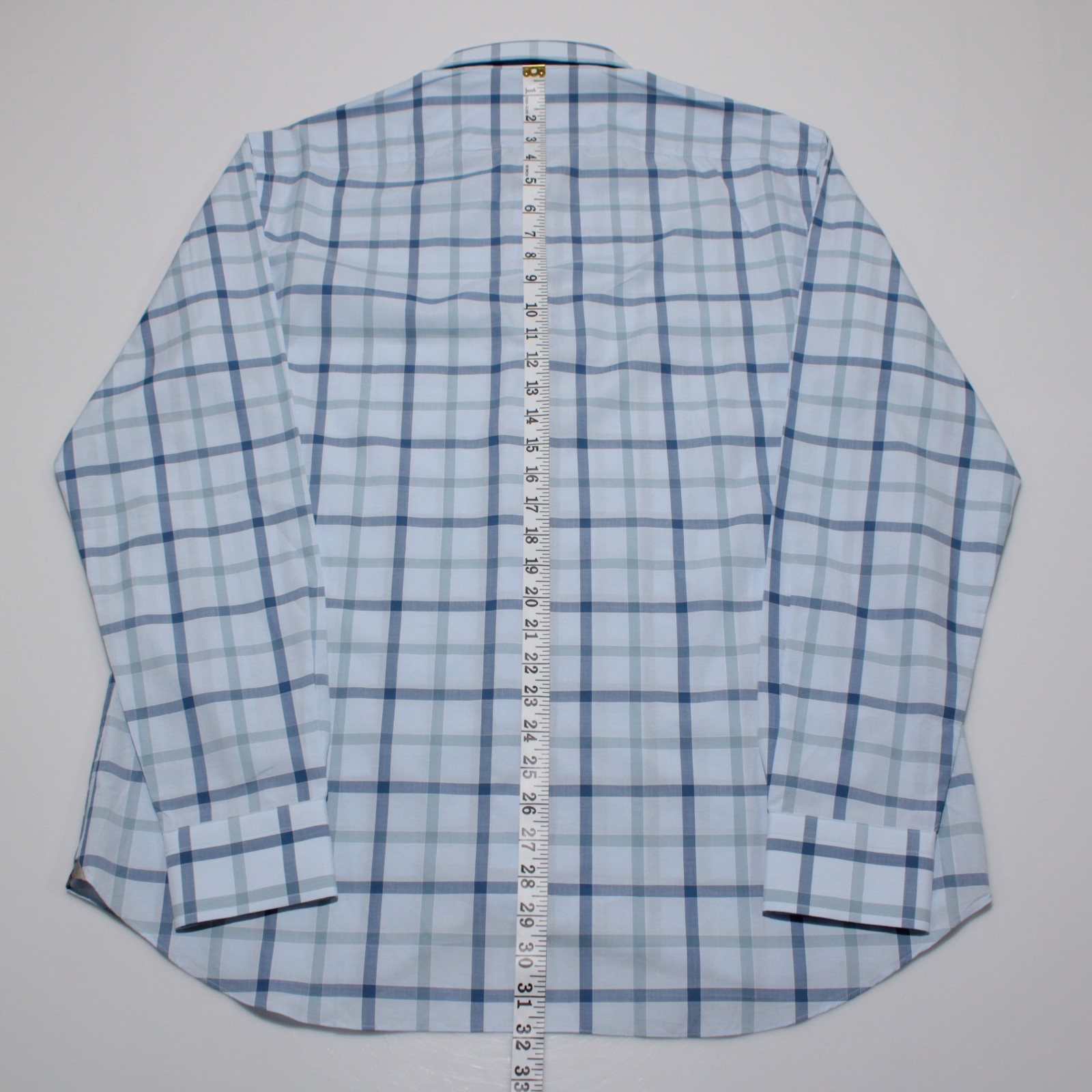 Ravazzolo NWT Dress Shirt Size 44 17.5 in Shades of Blue Plaid 100% Cotton