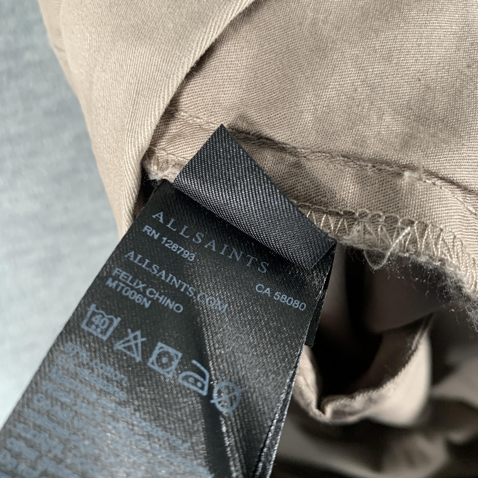 AllSaints Pants Mens 33×30 Beige Felix Chino Slim Fit Stretch Casual Tapered Leg