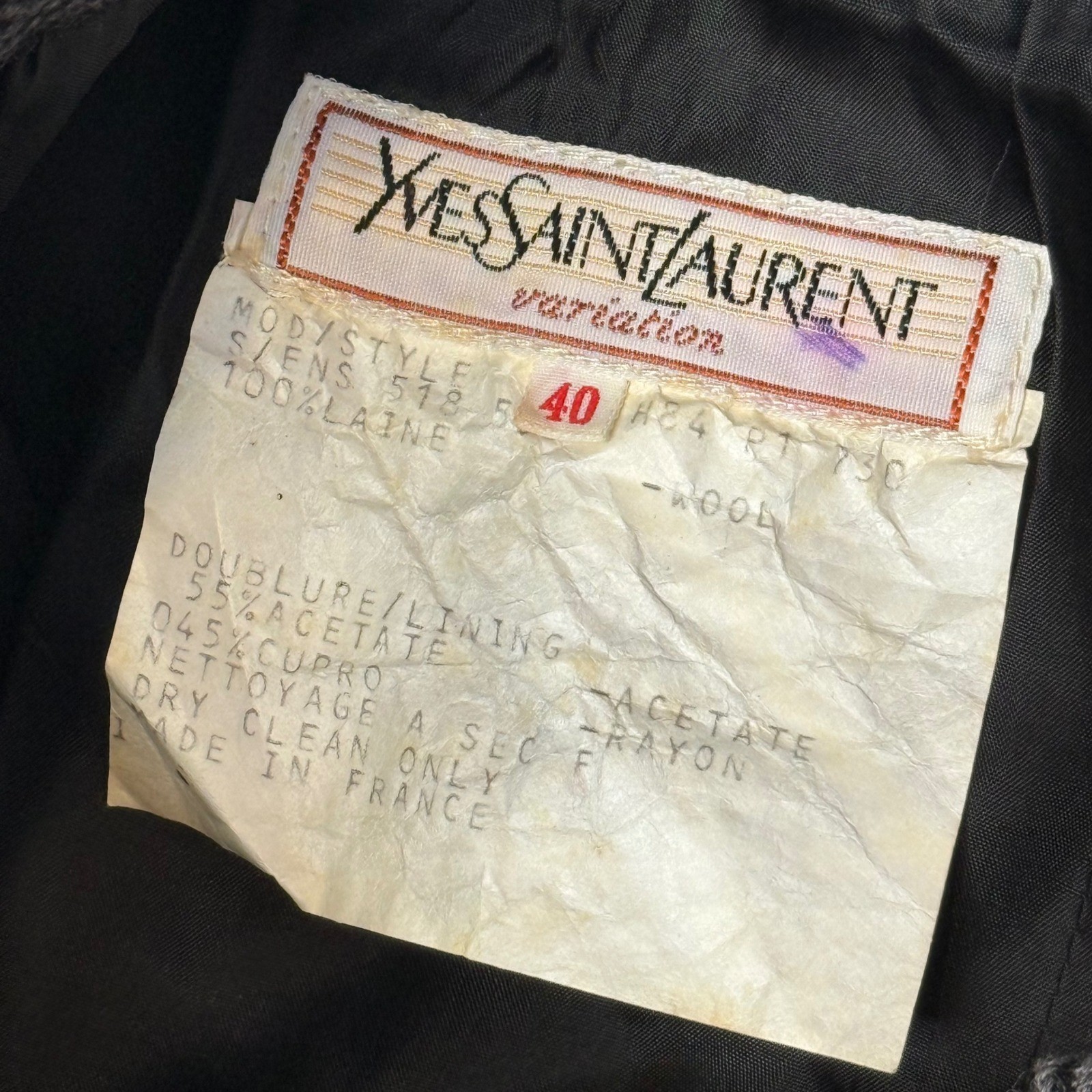 Vintage Yves Saint Laurent Variation Wool Herringbone Midi Skirt Gray Size 40
