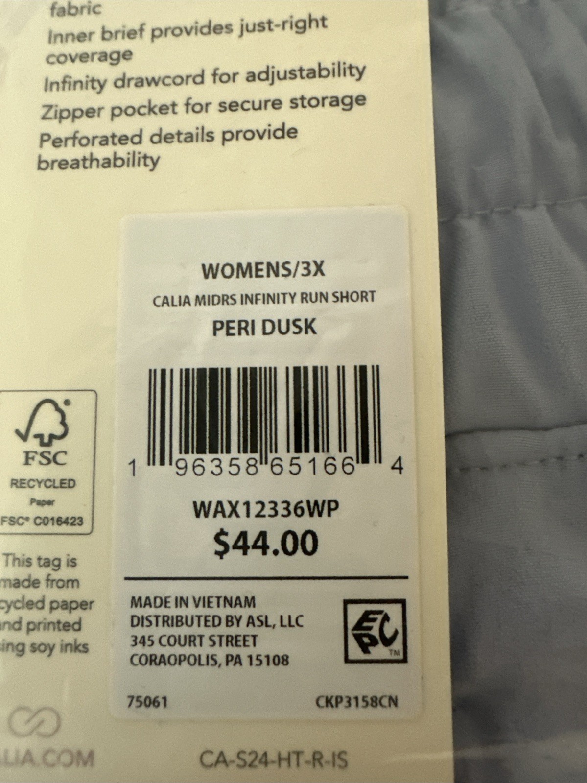 Calia Mid-Rise Infinity Run Shorts 3X -Peri Dusk-