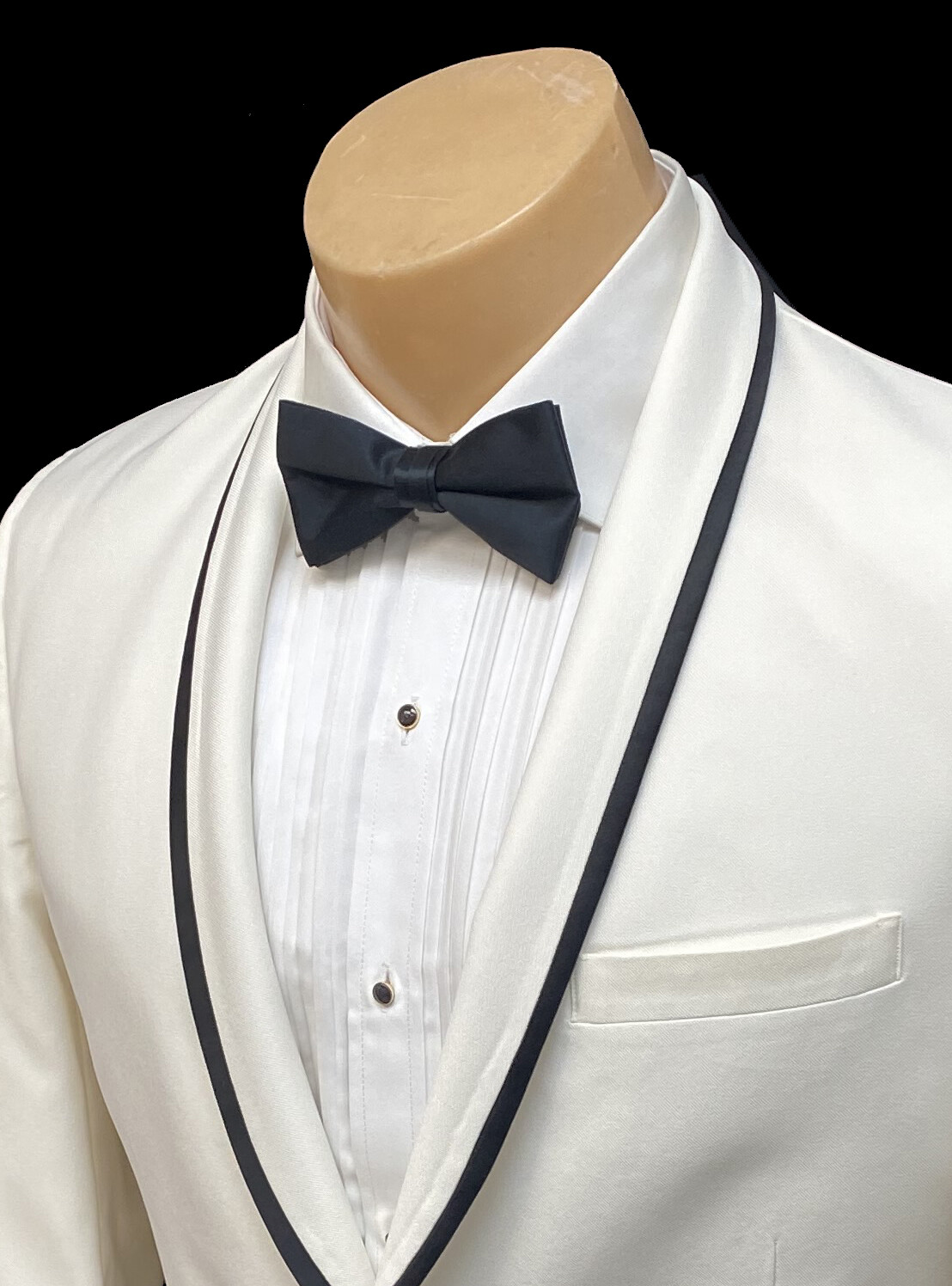 Men’s Ike Behar Ivory Tuxedo Jacket Slim Fit Shawl Lapels with Black Satin Trim