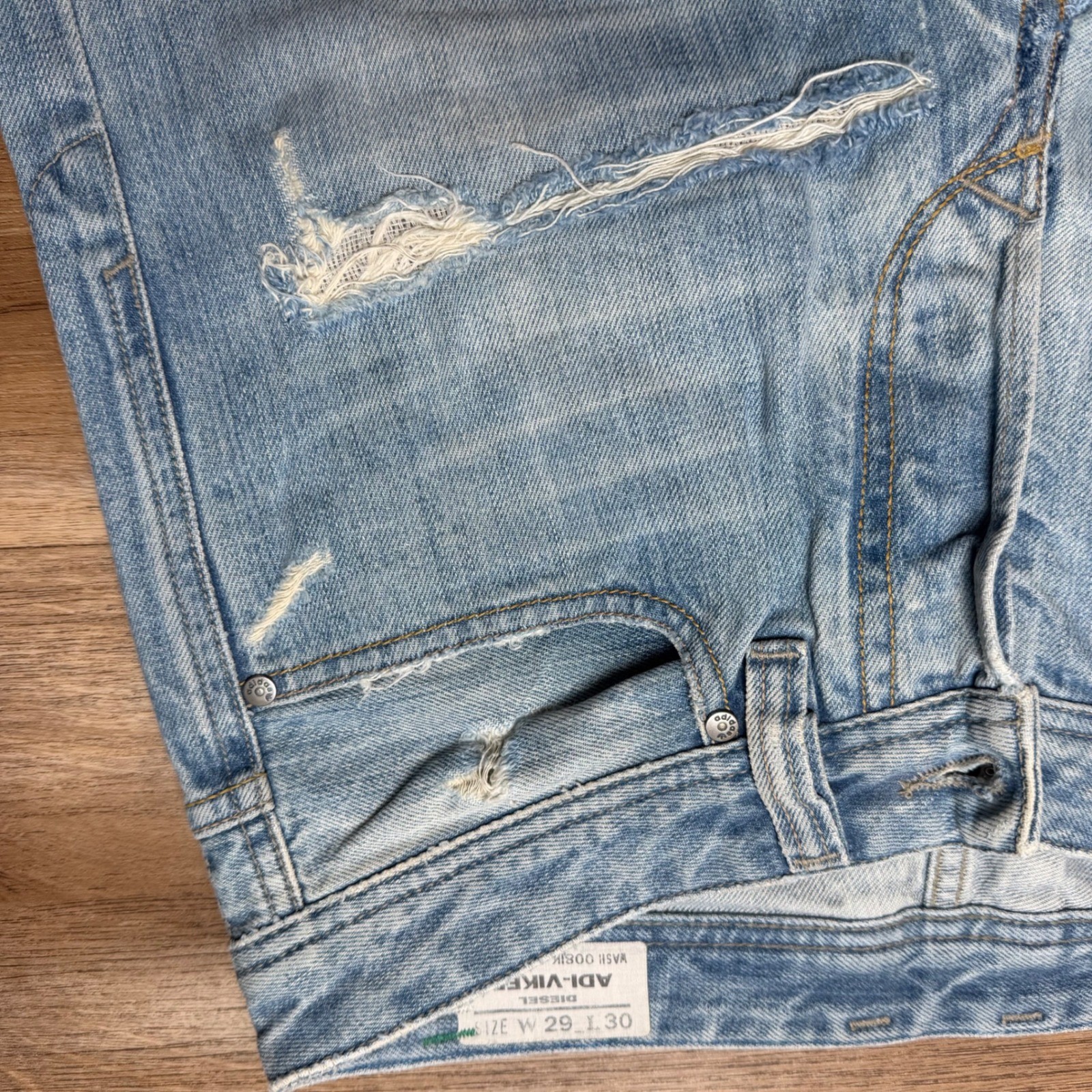 Diesel x Adidas Jeans Mens 29×30 Light Blue Adi-Viker Straight Leg Distressed
