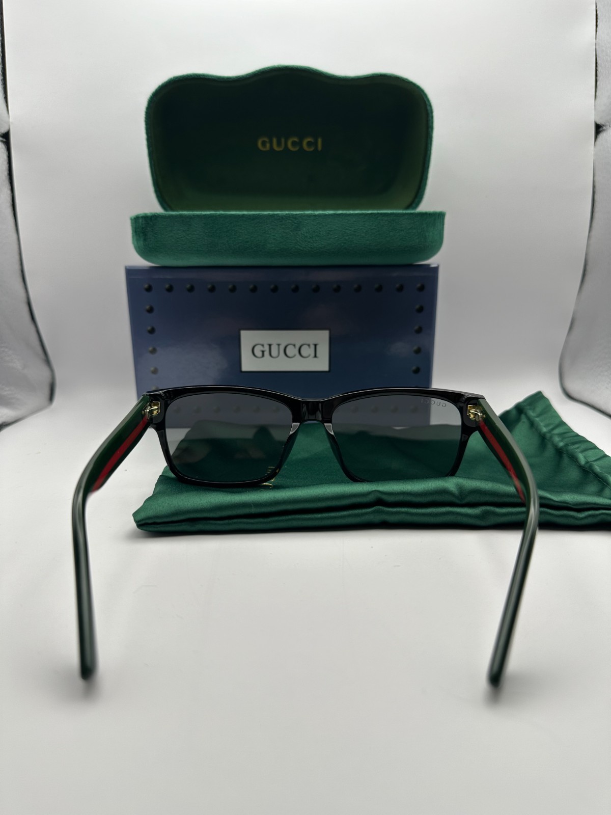 Gucci Rectangular Sunglasses GG0340S 006 Black/Green/Red 58mm 340