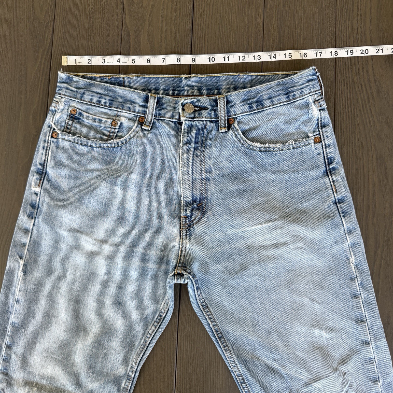 Levis 505 Straight Leg Relaxed Fit Jeans Mens 33×30 Blue Grunge Distressed Denim