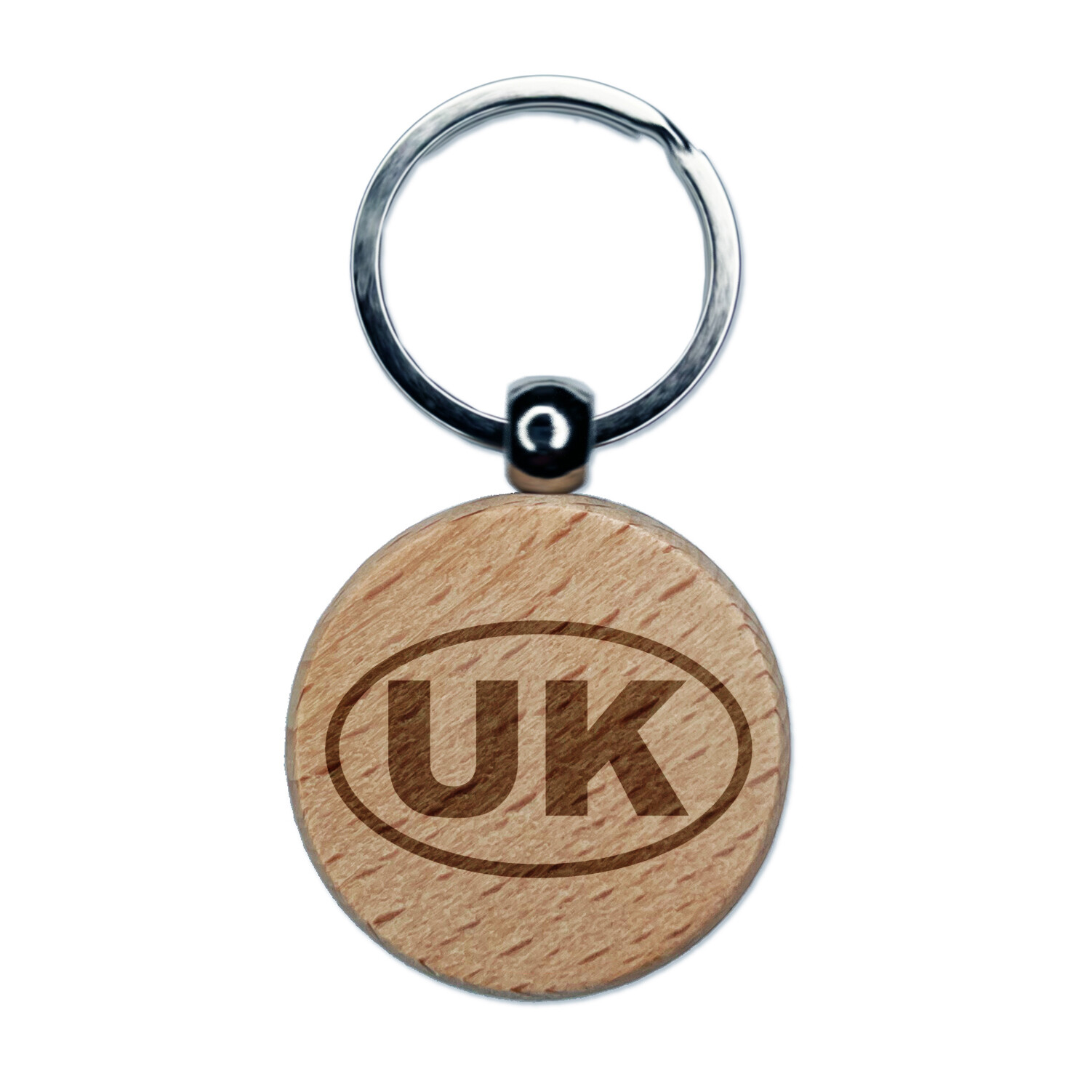 United Kingdom UK Engraved Wood Round Keychain Tag Charm
