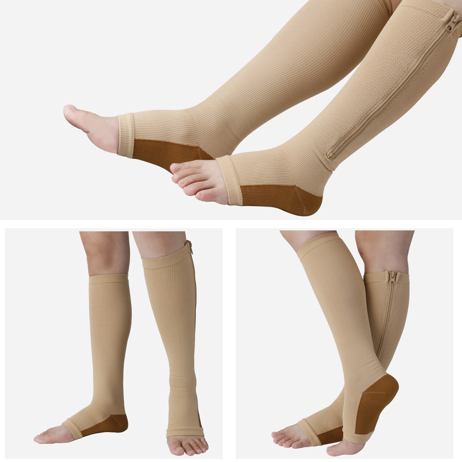 Knee High Compression Socks with Zipper – Foot & Calf Support for Pain Relief