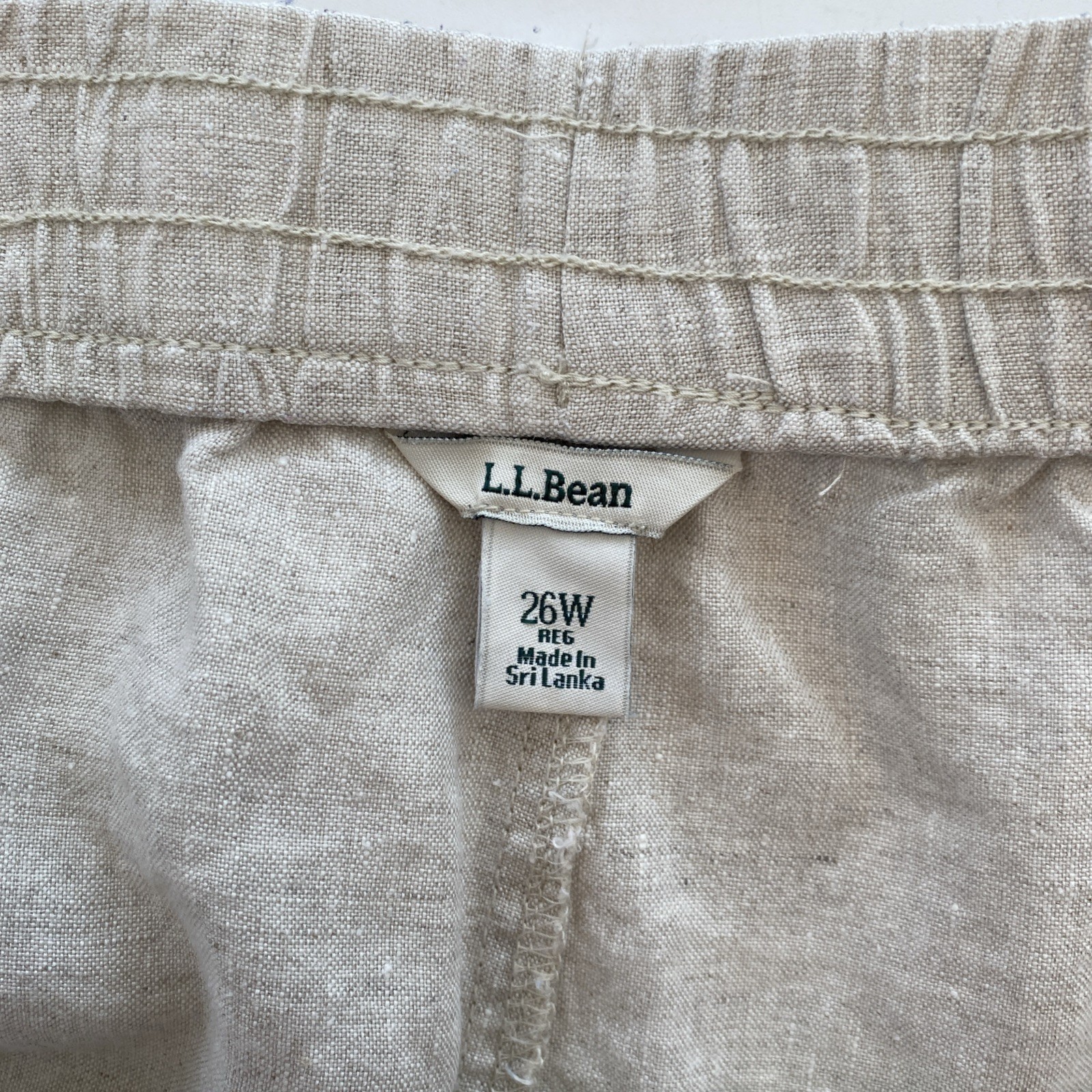L.L. Bean Linen Ivory Trousers Size 26W – Waist 46in Wide Leg Boho Lagenlook