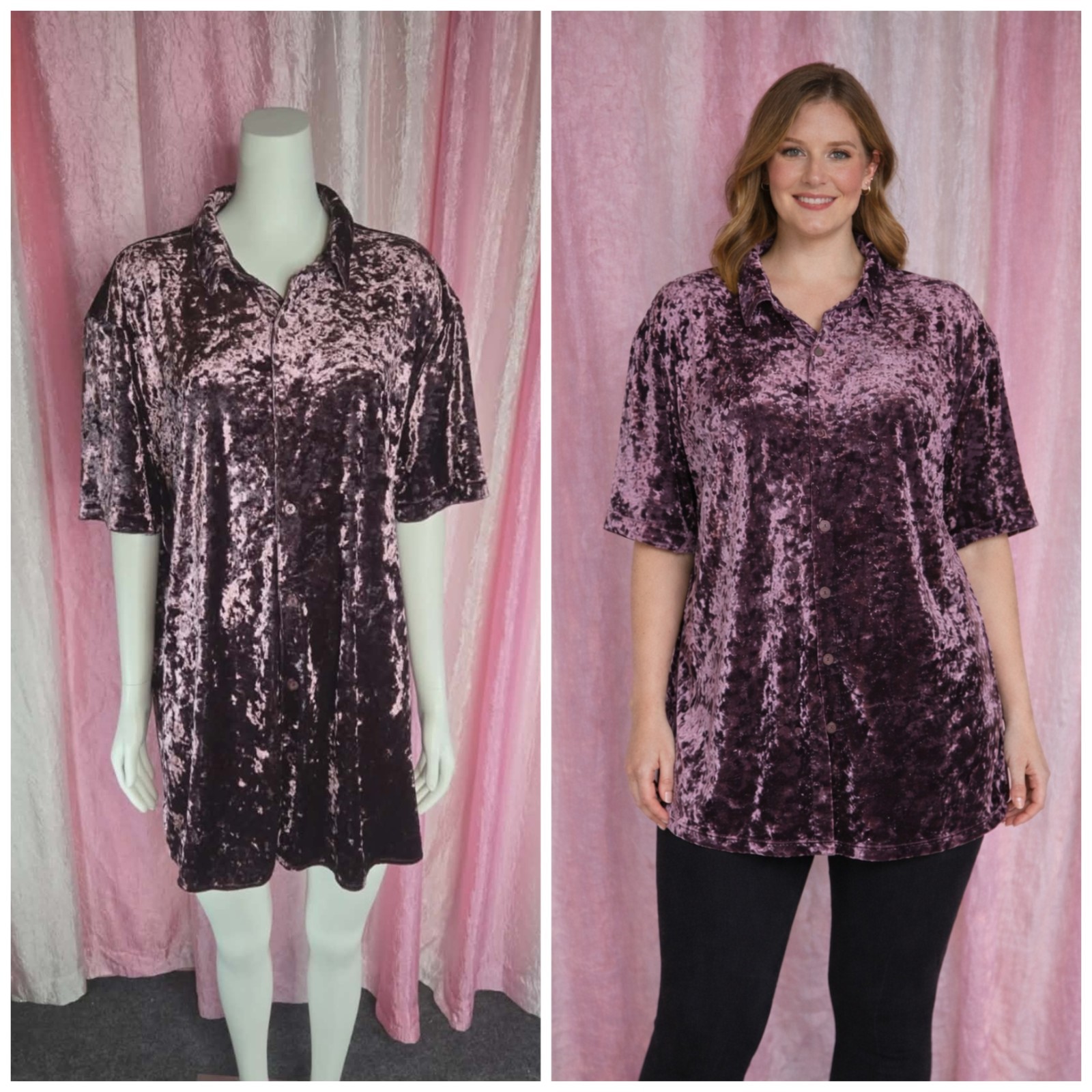 INC Purple Crushed Velvet Button Down Relaxed Fit Long Shirt Size 2X Plus