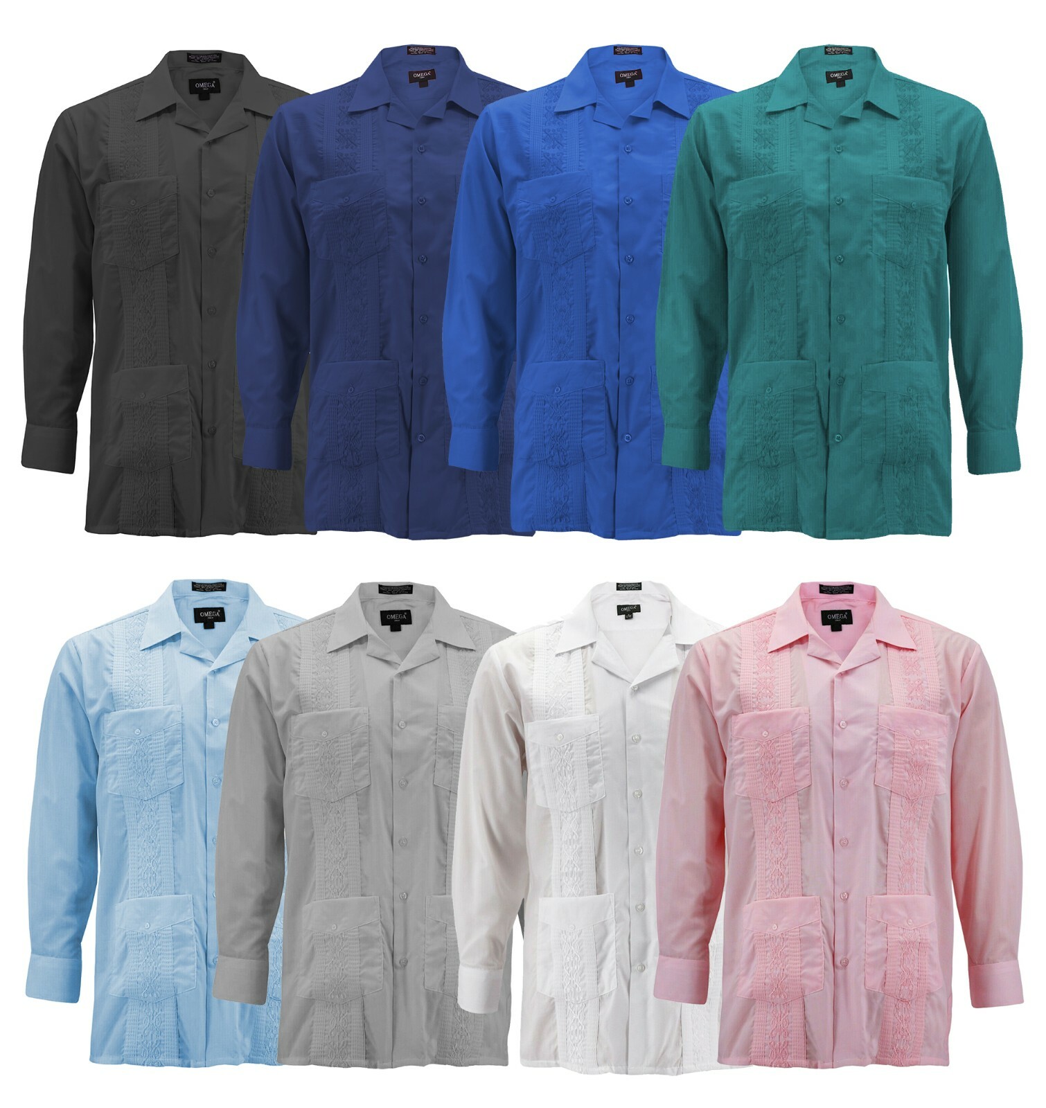 Men’s Guayabera Long Sleeve Button Up Cuban Beach Casual Embroidered Dress Shirt