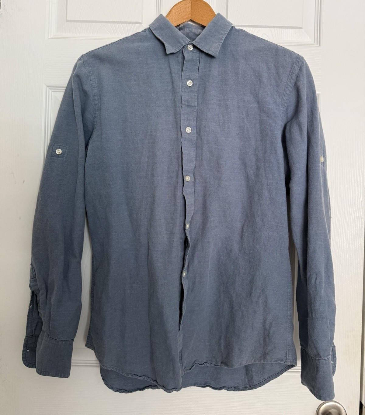 Banana Republic Blue Solid Linen Cotton Button-Up Shirt Men’s M Long Sleeve