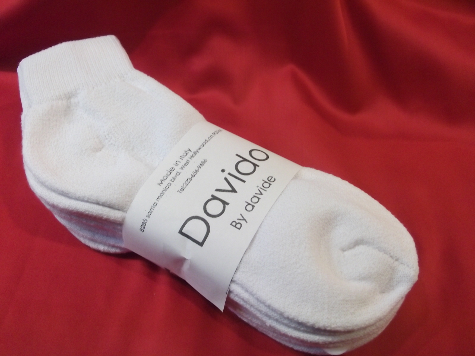 Mens socks ankle / quarter 100% cotton made in Italy 4 pairs davido white 10-13