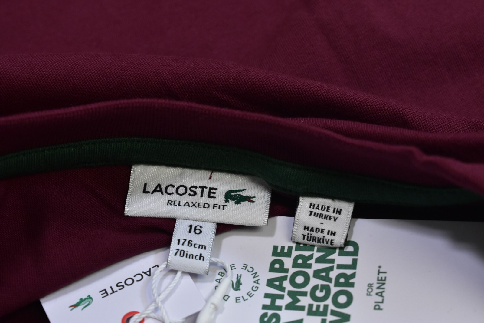 Lacoste Graphic Print Crocodile Cotton T-Shirt Maroon Short Sleeve Boys 16 Years