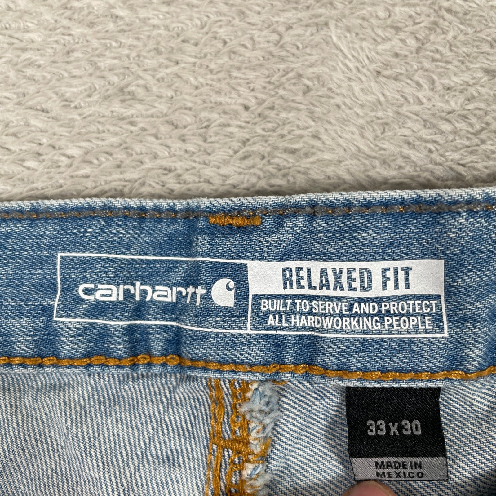 Carhartt Relaxed Fit Jeans Mens 33×30 Blue Denim Cotton Straight Leg Workwear
