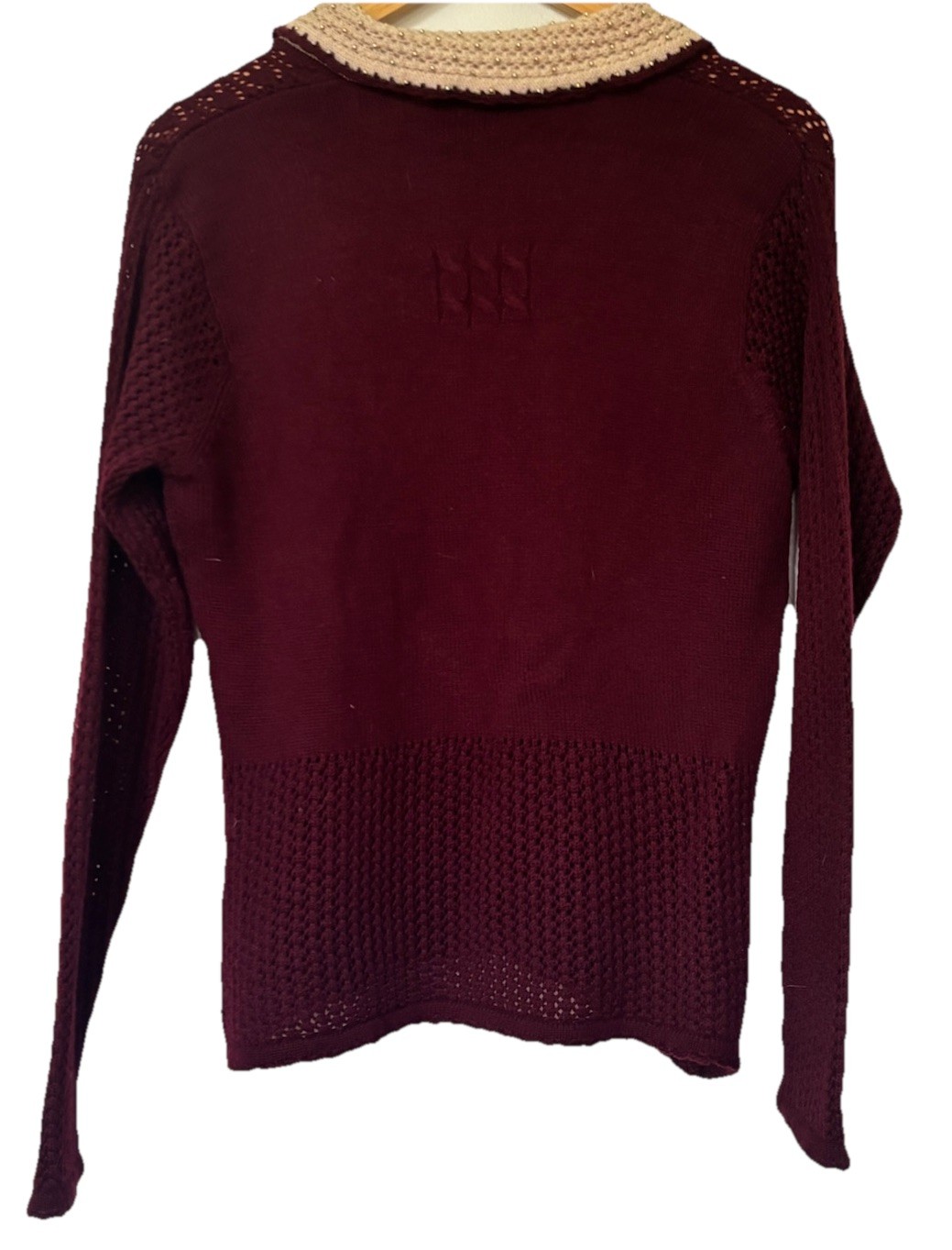 Vintage Marisa Christina Maroon V Neck Sweater 100% Wool Women’s Size Medium