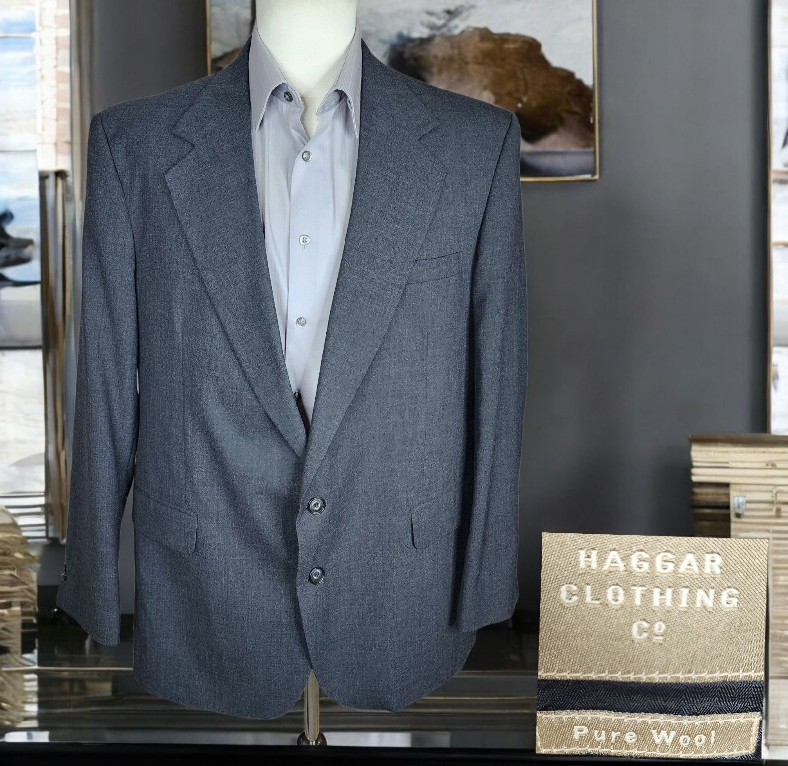 Haggar Jacket Blazer Mens 44R Gray Single Vented Wool